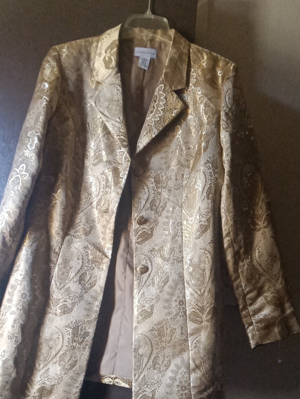 Jaclyn Smith Metallic Gold Brocade Blazer Coat